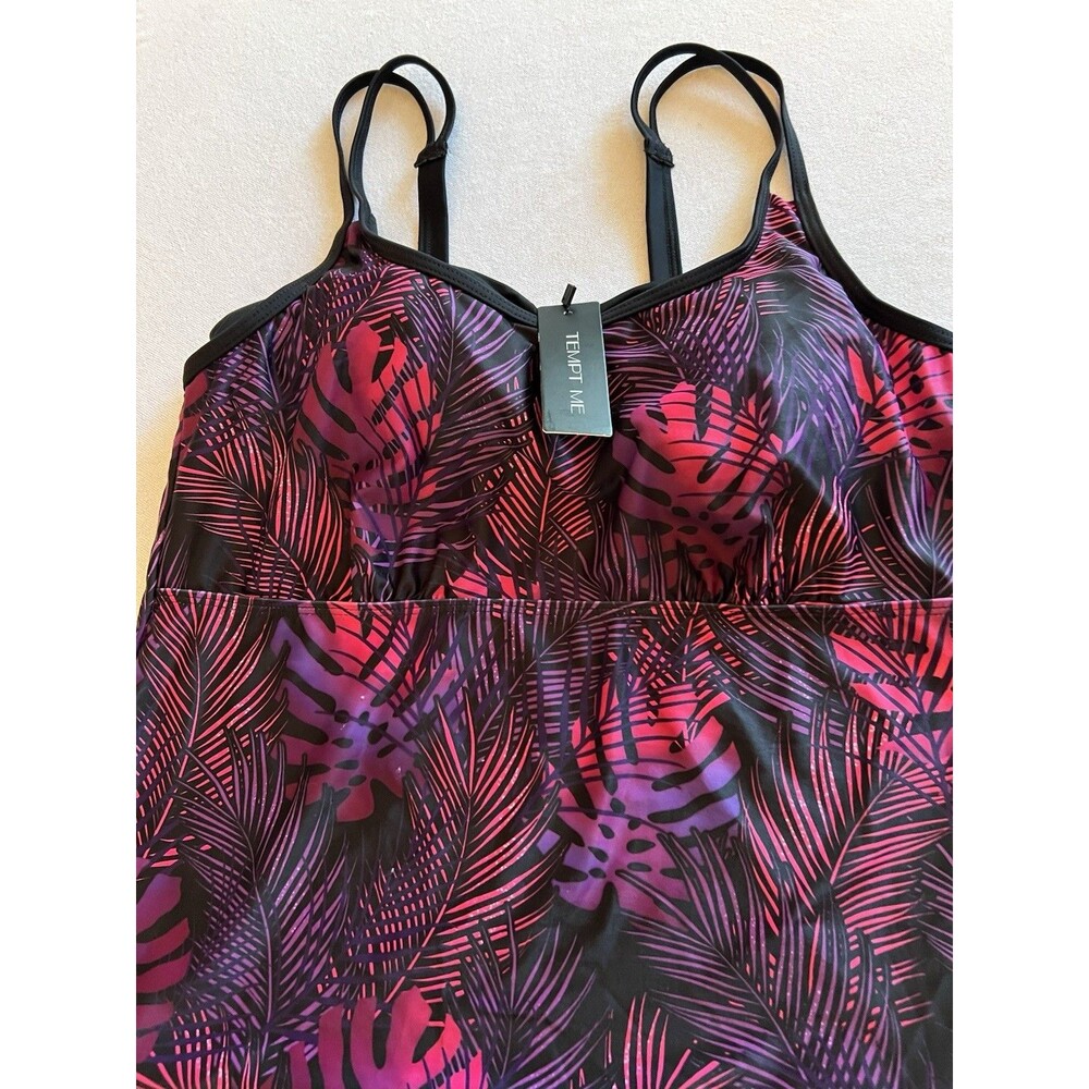 Tankini 2pc Swimsuit Set by Tempt Me. Size L  Black Pink Purple Floral Bikini